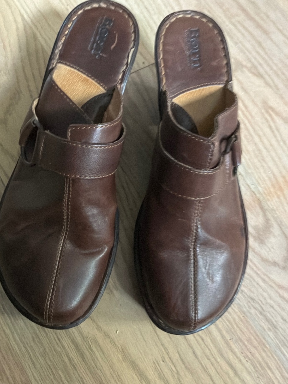 Børn Brown Leather Platform Wedge Clogs Mules Size